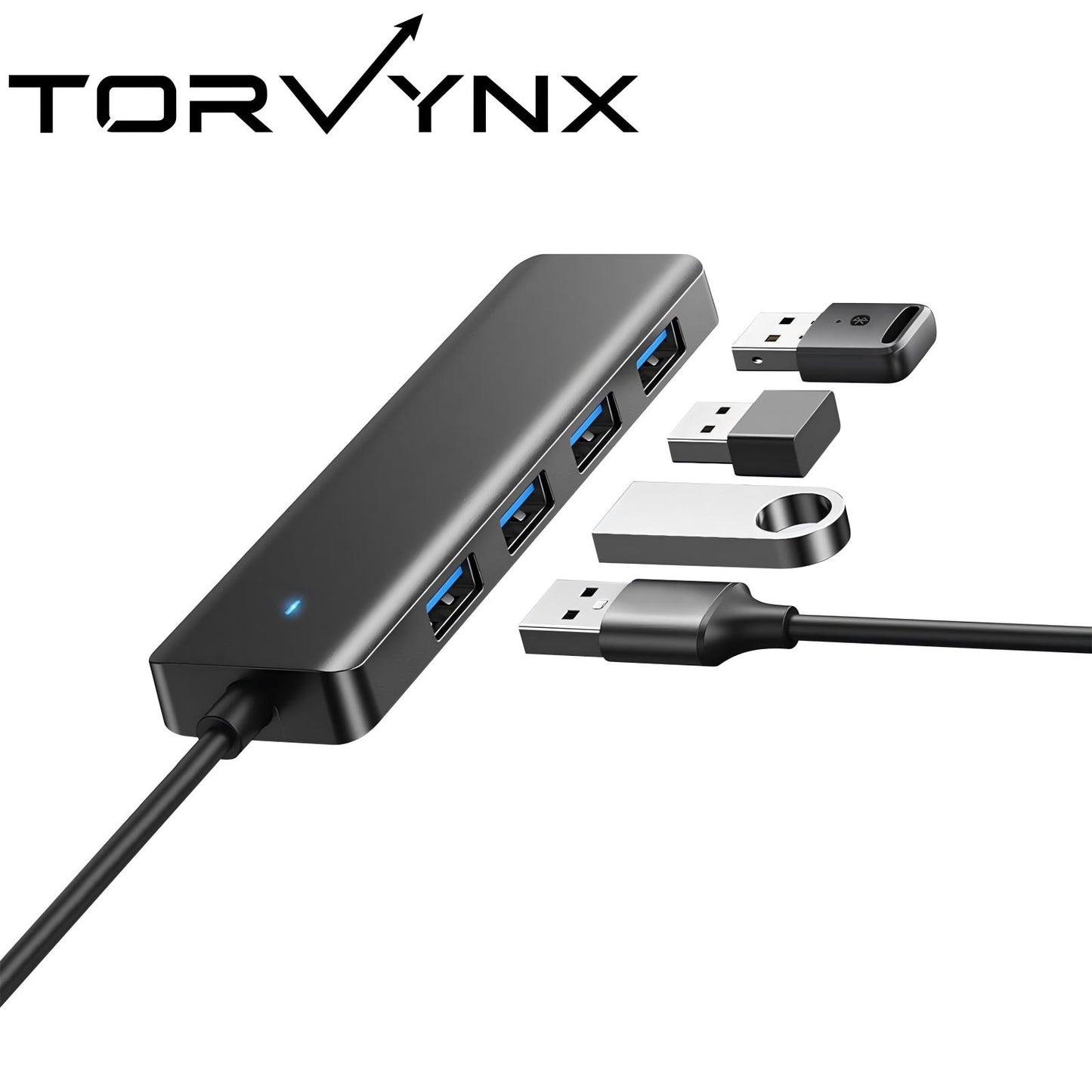 Torvynx USB Hub 4 Ports, Multiple USB 3.0 Hub, USB A Splitter Ultra-Slim USB Expander for Mouse, Keyboard, Flash Drive, U Disk, Printer, Laptop PC, Desktop and More
