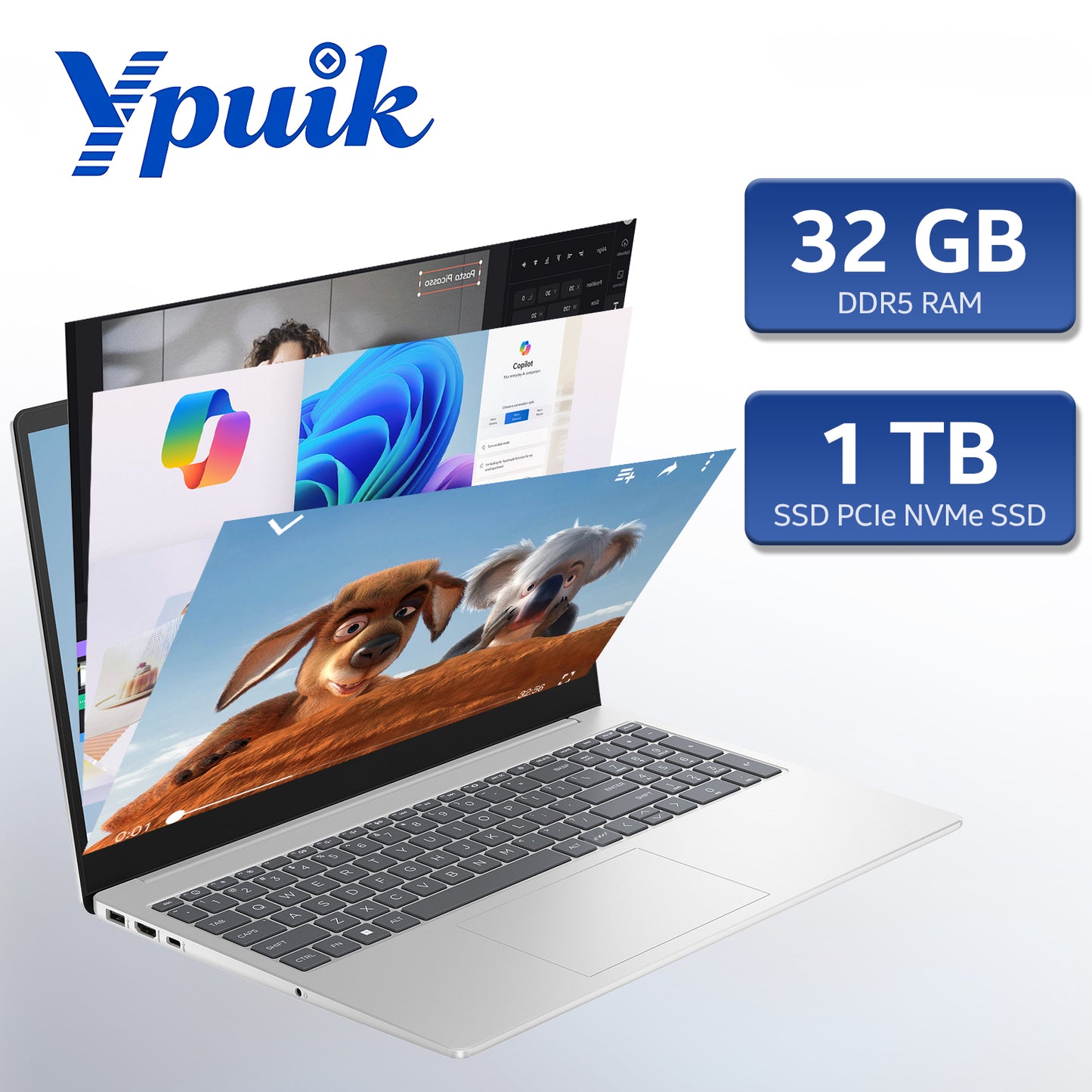 Ypuik 17 inch laptops, i7-1355U 16GB RAM 512GB SSD, 15.6." FHD IPS, Copilot AI, Wi-Fi 6 & BT 5.4 Business laptops