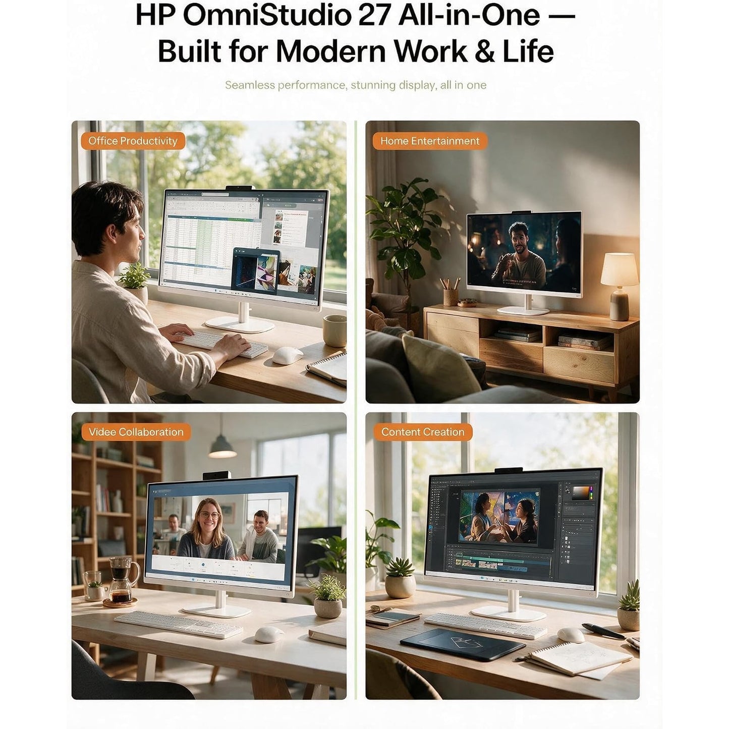HP OmniStudio 27" All-in-One Desktop Computer, 27-inch FHD IPS Touchscreen, Intel Core Ultra 7 355U, 32GB DDR5, 1TB SSD, Wi-Fi 7, Windows 11 Pro