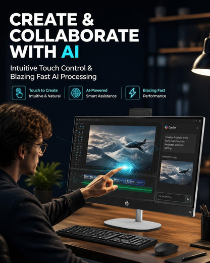 HP 27" All-in-One Desktop Computer, 27-inch FHD IPS Touchscreen, AMD Ryzen AI 7 350, 16GB DDR5, 1TB SSD, Wi-Fi 6, Bluetooth, Windows 11 Pro