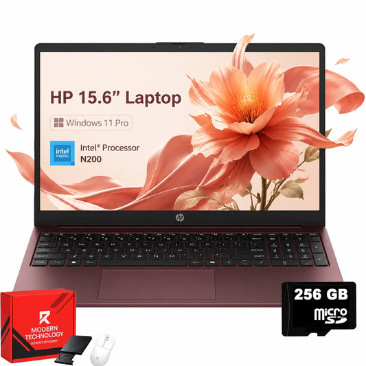HP 15 Laptop Computer, 15.6" HD Display, Intel Processor N200, 32GB RAM, 128GB UFS, 256GB SD Card, Fast Charge, Windows 11 Pro