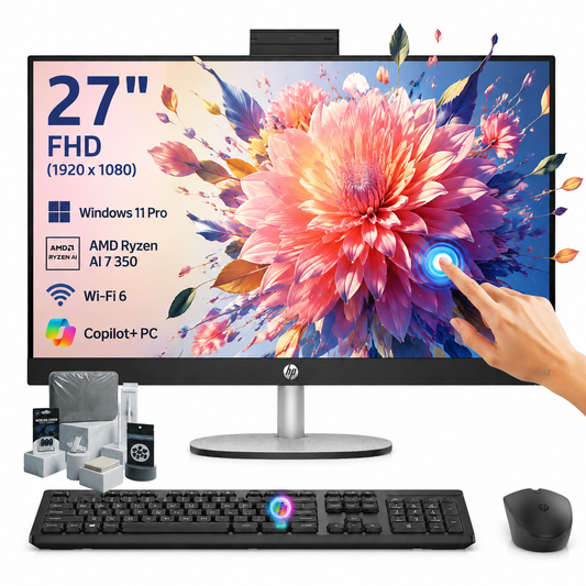 HP 27" All-in-One Desktop Computer, 27-inch FHD IPS Touchscreen, AMD Ryzen AI 7 350, 32GB DDR5, 2TB SSD, Wi-Fi 6, Bluetooth, Windows 11 Pro