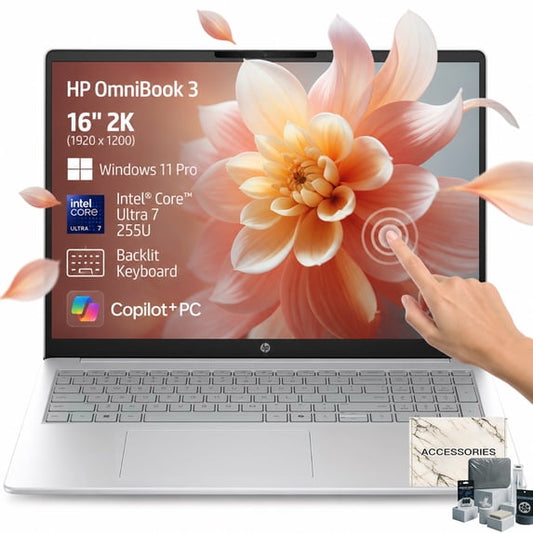 HP OmniBook 3 16 Touch Laptop, 16" 2K Touchscreen, Intel Ultra 7 255U 12-Core, 16GB DDR5, 1TB SSD, Backlit Keyboard, Wi-Fi 6, Windows 11 Pro