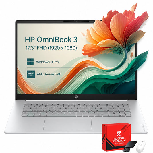 HP OmniBook 3 17.3" Laptop, AMD Ryzen 5 40, 8GB RAM, 512GB PCIe SSD, 17 inch FHD IPS Display, Wi-Fi 7, Privacy Webcam, Windows 11 Pro