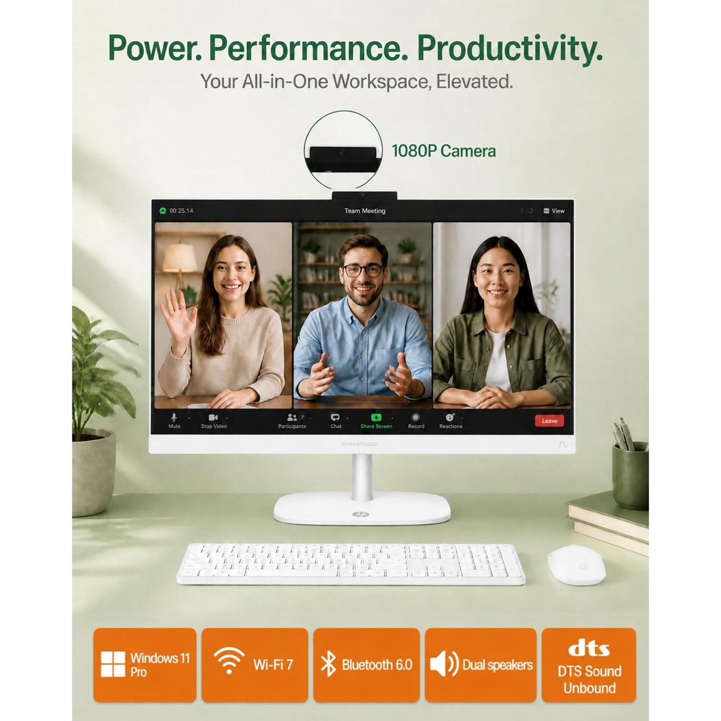 HP OmniStudio 27" All-in-One Desktop Computer, 27-inch FHD IPS Touchscreen, Intel Core Ultra 7 355U, 16GB DDR5, 1TB SSD, Wi-Fi 7, Windows 11 Pro